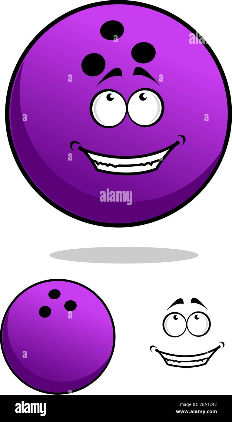 Personnage violet de boule de bowling avec visage souriant et un autre avec des éléments séparés Illustration de Vecteur Personnage violet de boule de bowling avec visage souriant et un autre avec des éléments séparés Illustration de Vecteur