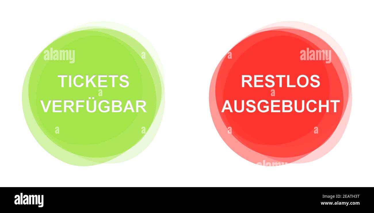Billets disponibles et vendus en allemand sur deux Boutons vert et rouge Banque D'Images