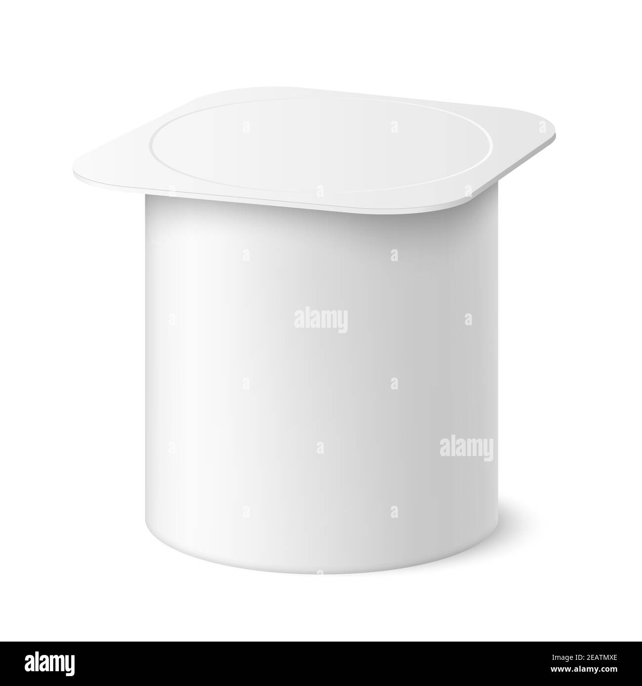 Yogourt vectoriel réaliste, crème glacée ou crème sure sur fond blanc. Illustration 3D. Maquette de conteneur en plastique avec couvercle isolé. Templa Illustration de Vecteur