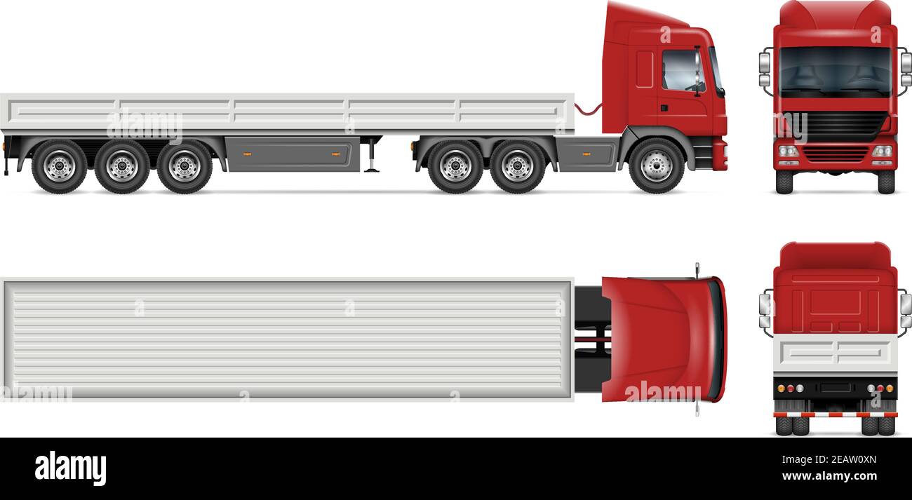 Maquette vectorielle de camion Dropside sur blanc pour la marque de véhicule, l'identité de l'entreprise. Tous les éléments des groupes sur des calques distincts pour faciliter l'édition Illustration de Vecteur