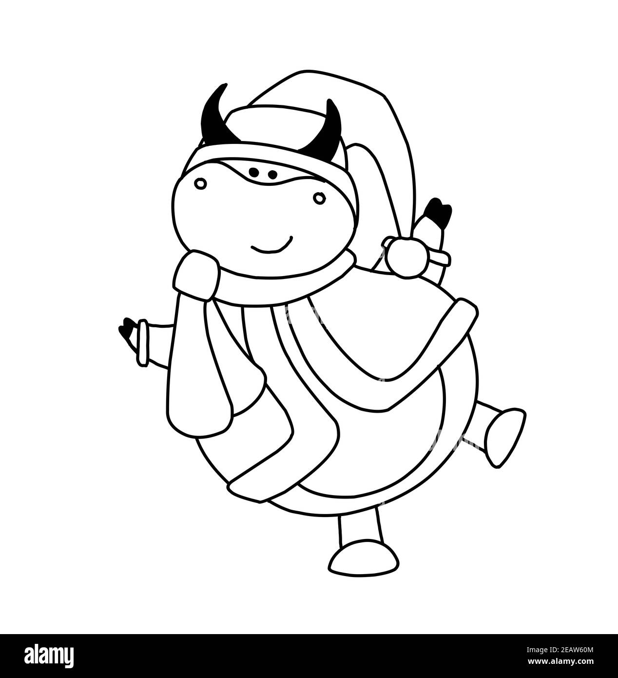 Année du taureau. Page de coloration de boeuf les animaux sont cornés. Illustration pour enfants taureau ou bœuf. Noël et nouvel an. Symbole de l'année. 2021 Banque D'Images