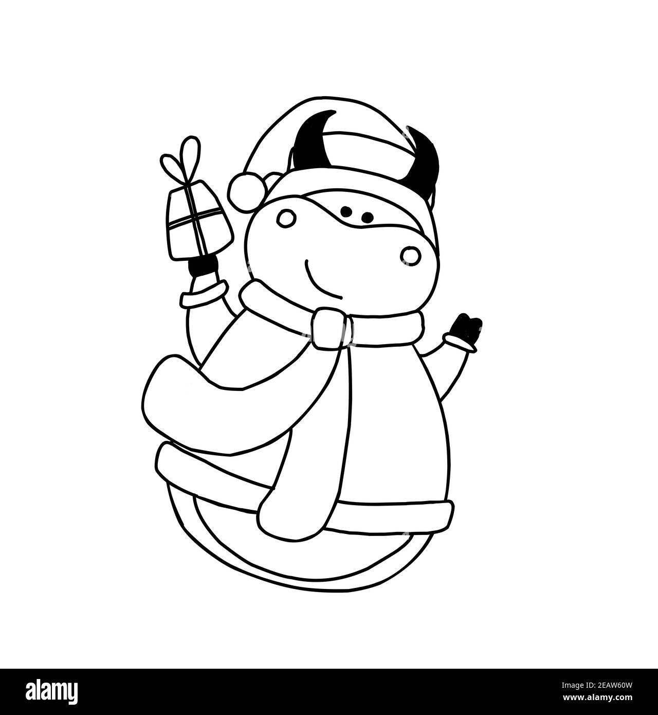 Année du taureau. Page de coloration de boeuf les animaux sont cornés. Illustration pour enfants taureau ou bœuf. Noël et nouvel an. Symbole de l'année. 2021 Banque D'Images