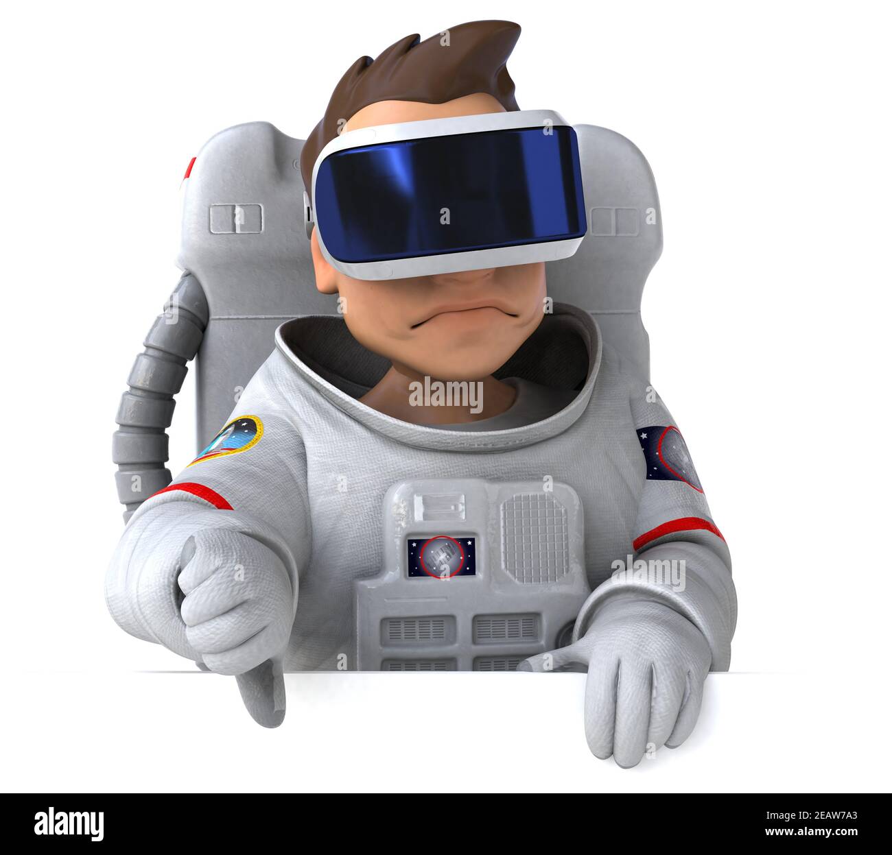 Illustration 3D amusante d'un astronaute avec un casque VR Banque D'Images