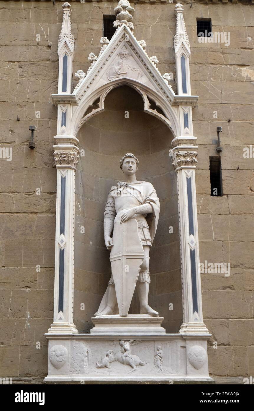 Saint Georges de Donatello, de l'église Orsanmichele à Florence, Toscane, Italie Banque D'Images