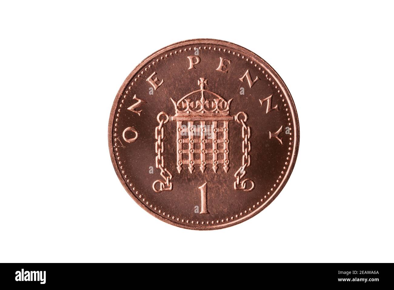 Une nouvelle pièce de monnaie de clôture de l'Angleterre au Royaume-Uni coupe de portcullis inversé hors et isolé Banque D'Images