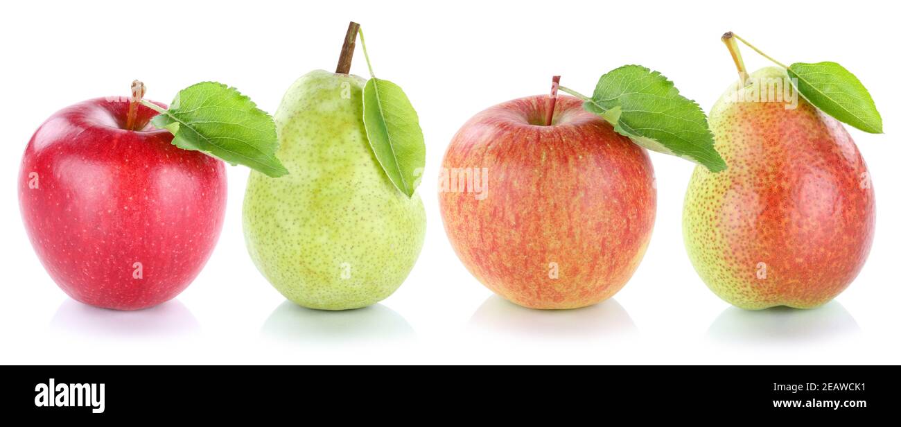 Pomme poire fruits pommes poires fruits frais isolés sur blanc Banque D'Images