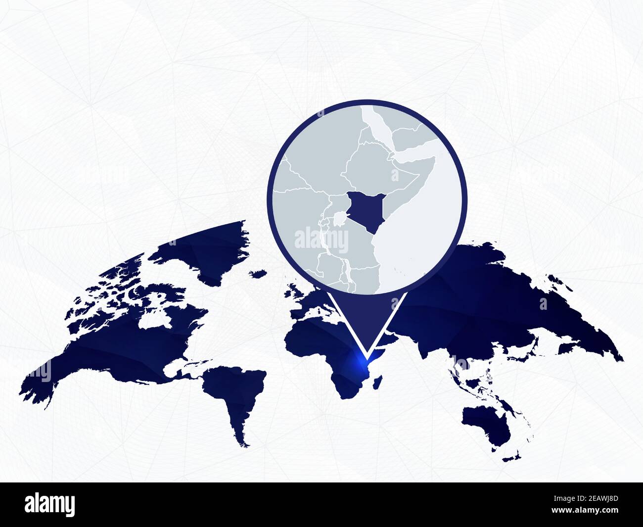 Kenya carte détaillée mise en évidence sur la carte du monde arrondie en bleu. Carte du Kenya en cercle. Illustration de Vecteur