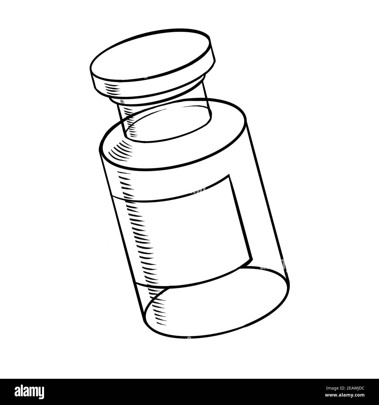 Concept de cure de santé avec une main dans des gants médicaux bleus contenant du Coronavirus, du virus Covid 19, flacon de vaccin Banque D'Images