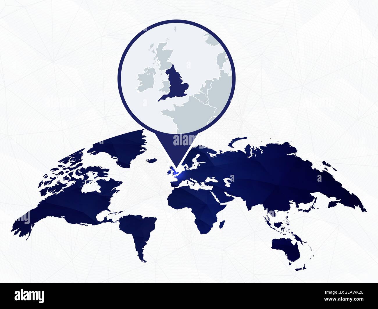 Carte détaillée de l'Angleterre mise en évidence sur la carte du monde arrondie en bleu. Carte de l'Angleterre en cercle. Illustration de Vecteur
