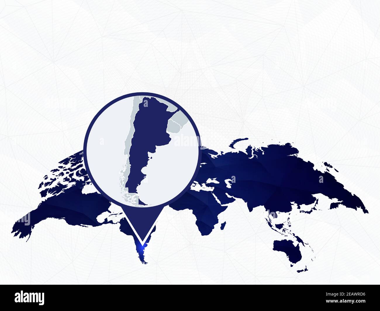 Argentine carte détaillée mise en évidence sur la carte du monde arrondie en bleu. Carte de l'Argentine en cercle. Illustration de Vecteur