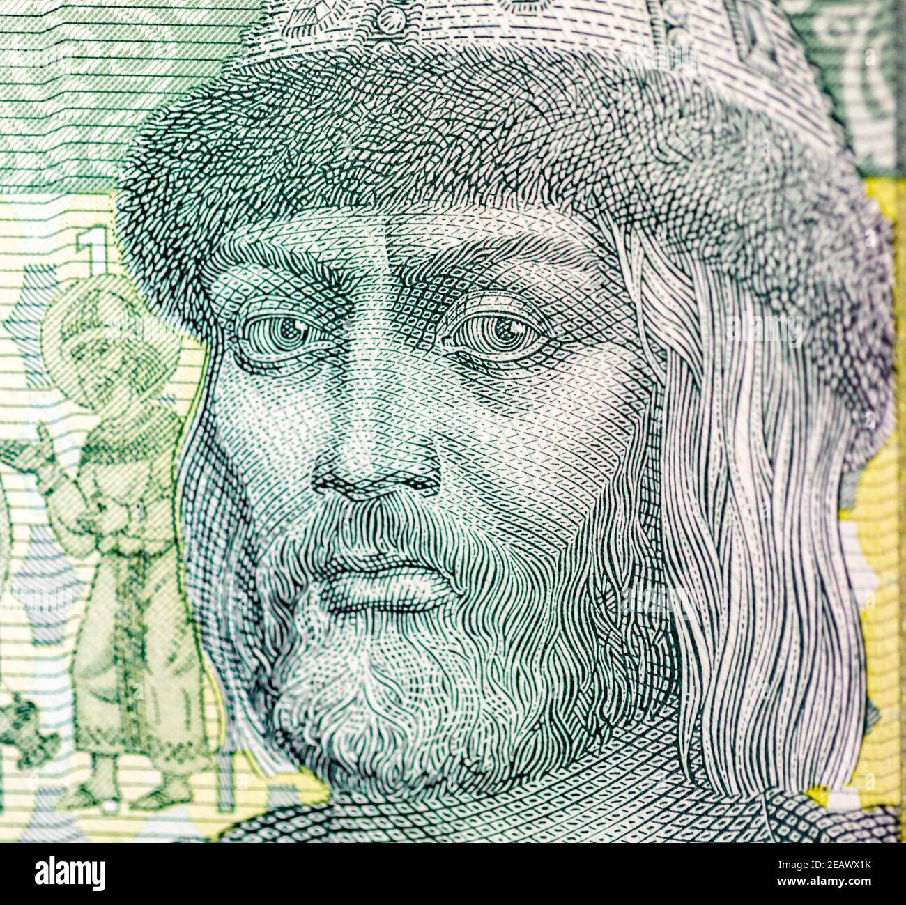 Gros plan de Vladimir le Grand sur un 1 Billet de banque ukrainien Hryvnia Banque D'Images