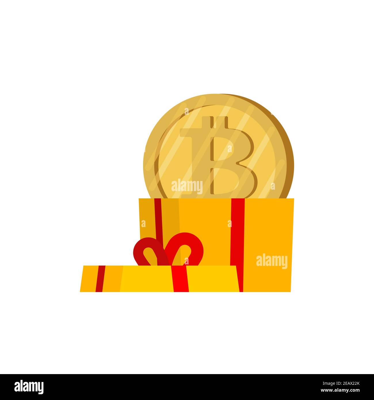 Cadeau Bitcoin. Boîte cadeau et crypto-monnaie. Cadeau numérique du XXIe siècle Illustration de Vecteur