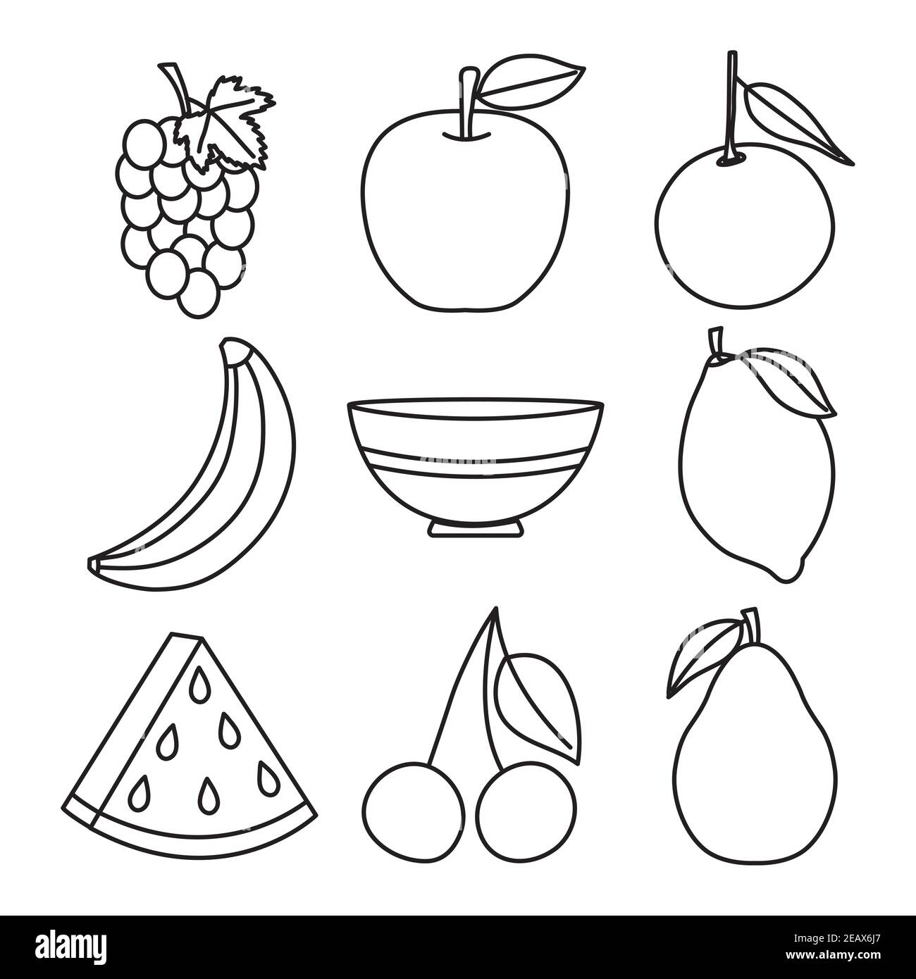 bol et icône fruits sains sur fond blanc, style de ligne, illustration vectorielle Illustration de Vecteur