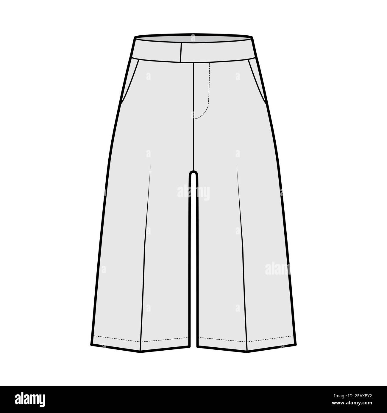 Short Bermuda robe pantalon technique de mode illustration avec longueur de  genou, taille normale, taille haute, poche écrasée. Modèle de bas de marche  plat à l'avant, de couleur blanche. Maquette CAD pour