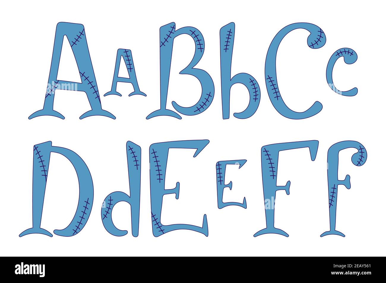 Alphabet cousu - lettres a, b, c, d, e, f Illustration de Vecteur