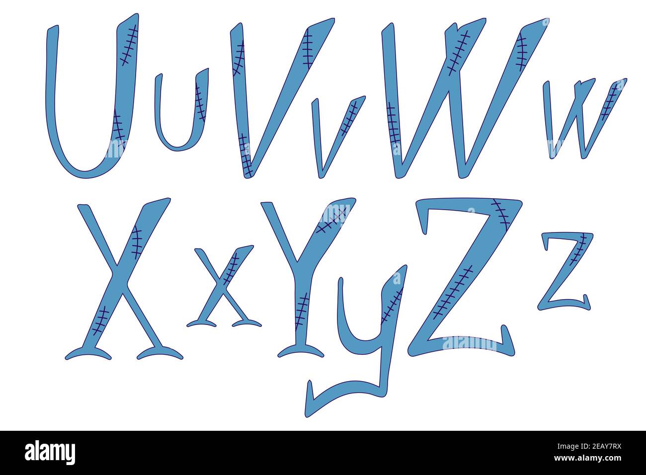 Alphabet cousu - u v W x y z lettres Illustration de Vecteur