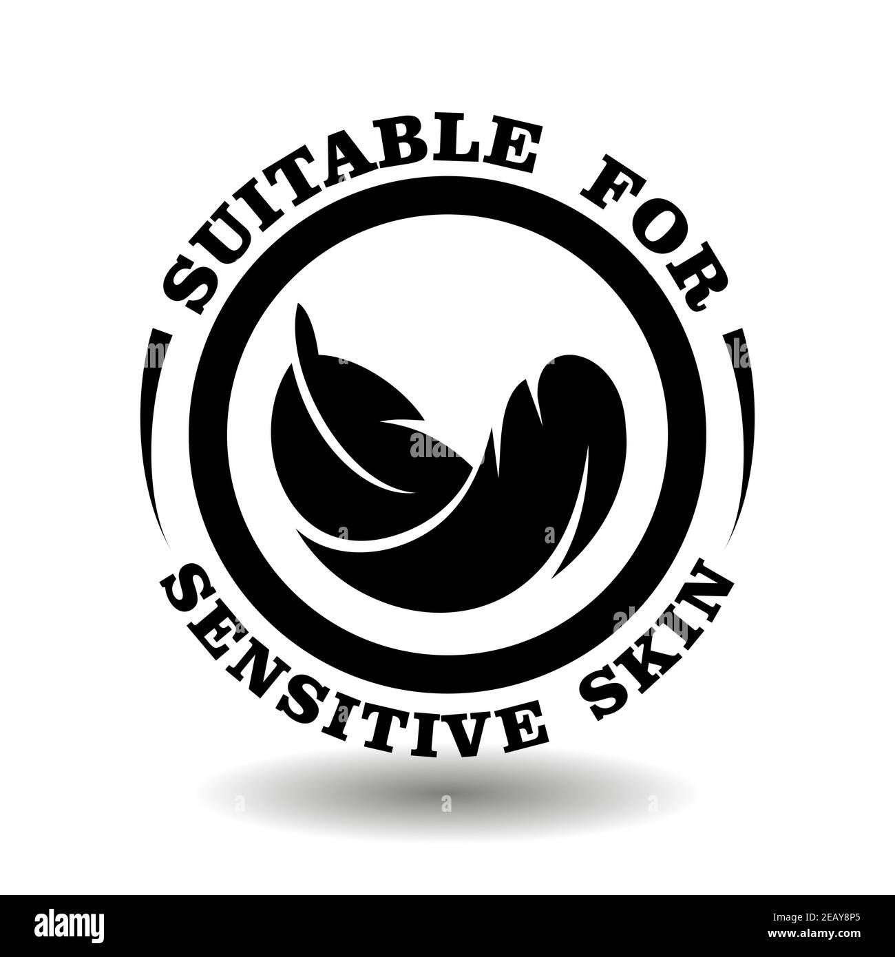 Timbre vectoriel adapté aux peaux sensibles avec illustration en plumes. Icône ronde pour un emballage doux et hypoallergénique de produits cosmétiques et chimiques Illustration de Vecteur