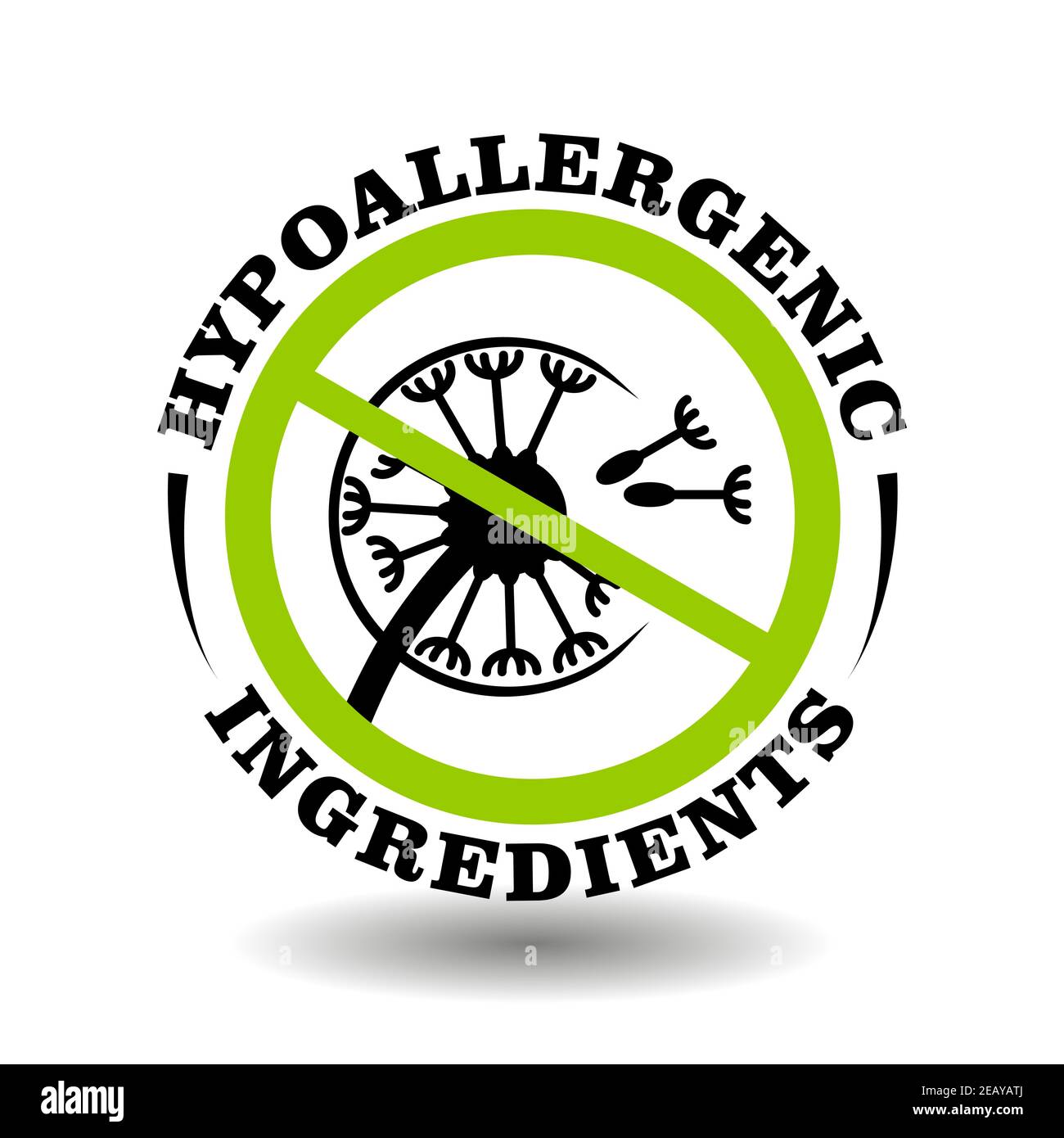 Timbre vectoriel ingrédients hypoallergéniques avec illustration pissenlit. Icône ronde pour l'emballage des produits cosmétiques et chimiques non allergiques Illustration de Vecteur