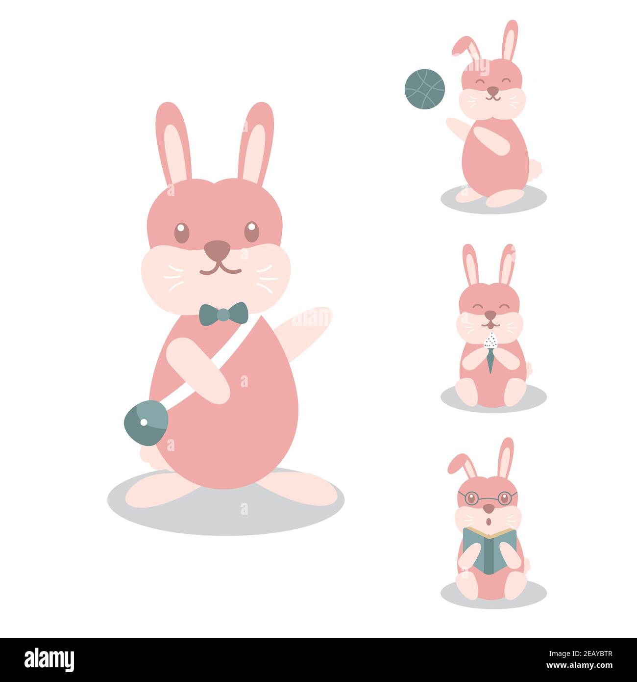 Lapin lapin Lièvre jouant différentes poses Cartoon jeu de caractères Illustration de Vecteur