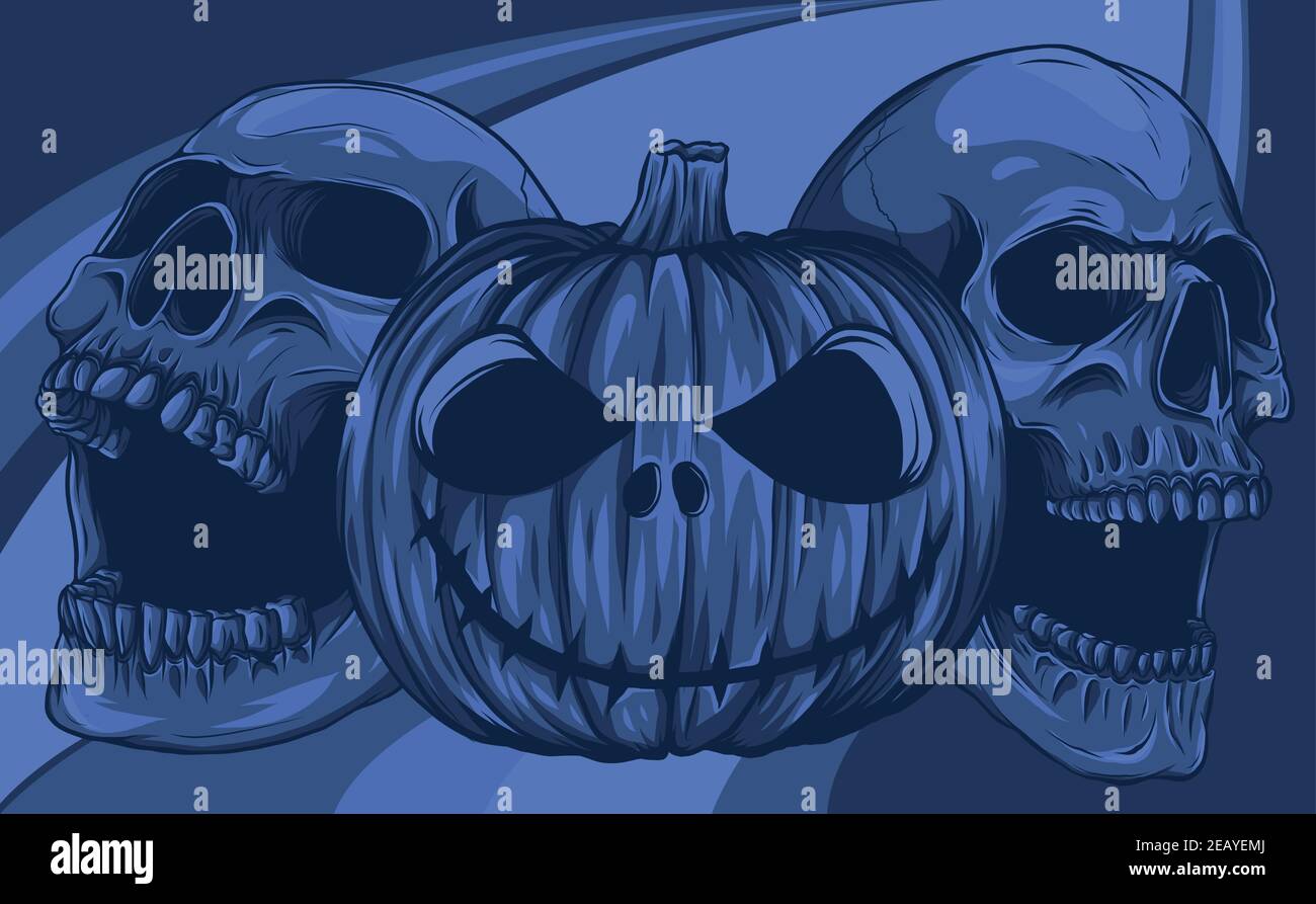 Citrouille d'Halloween avec crânes, illustration vectorielle Illustration de Vecteur