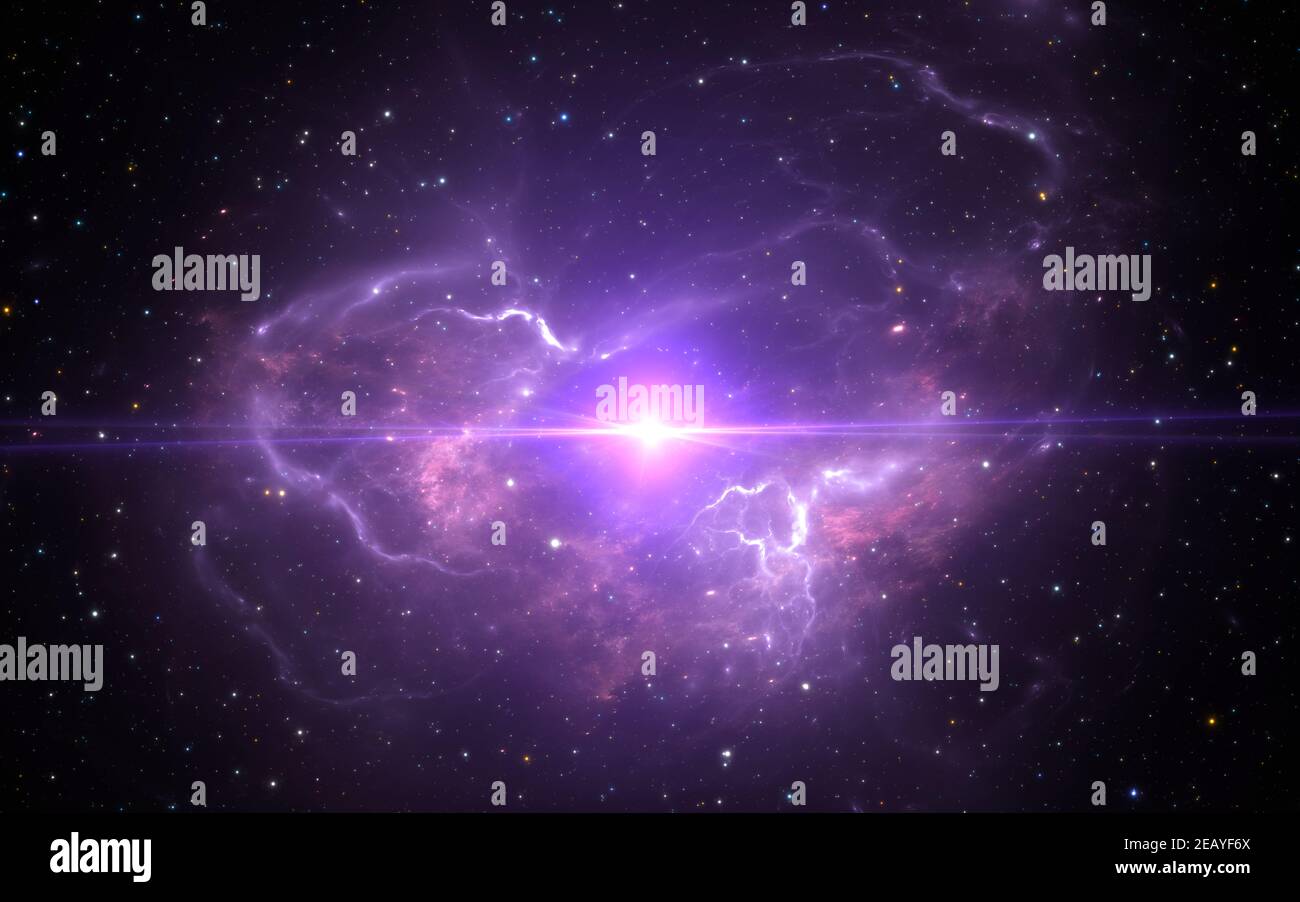 Nébuleuse spatiale avec supernova. Illustration, à utiliser avec des projets sur la science, la recherche et l'éducation. Illustration 3D Banque D'Images