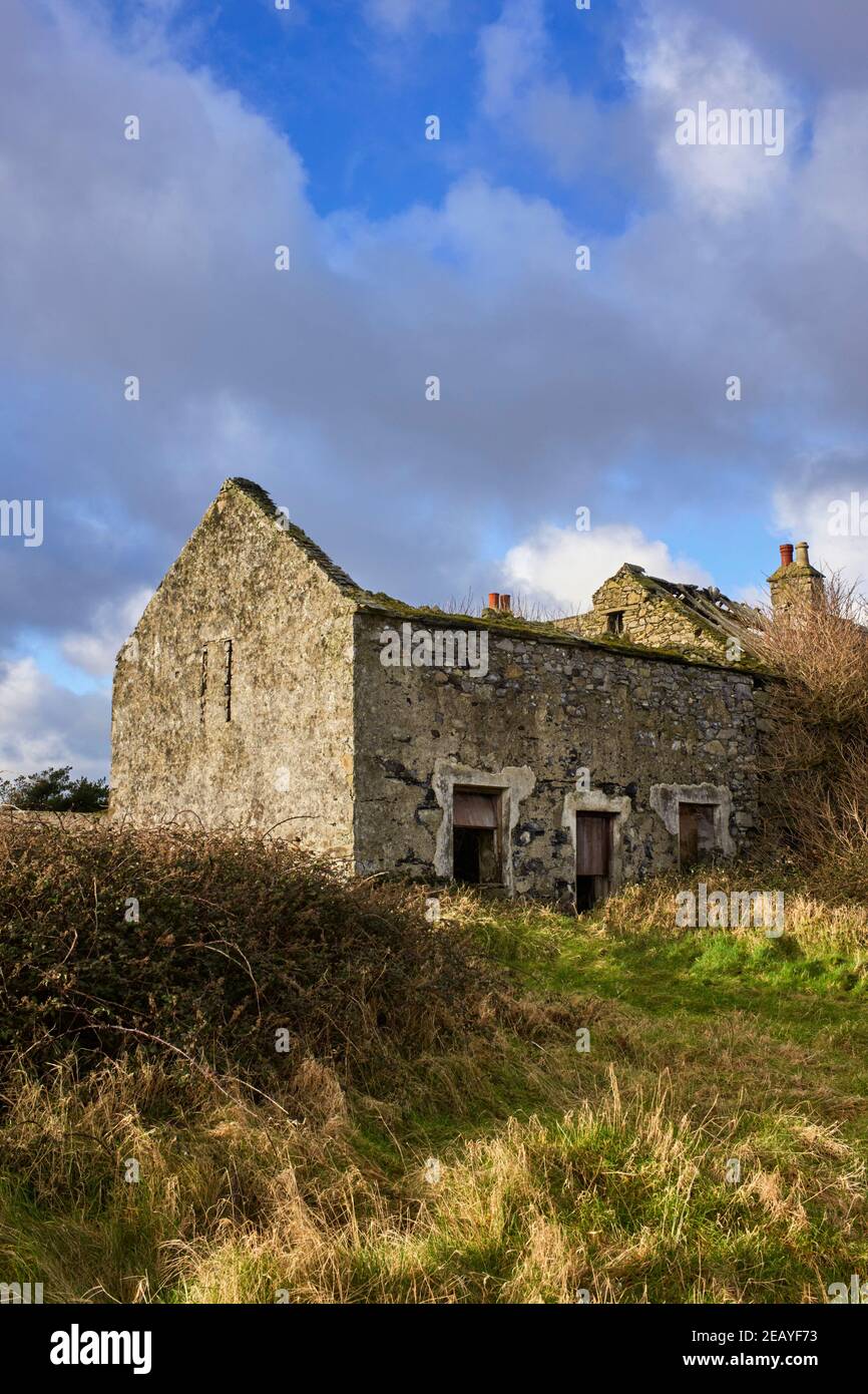 Un tholtan de Manx (bâtiment inutilisé) à Scarlett, Casltetown, île de Man Banque D'Images