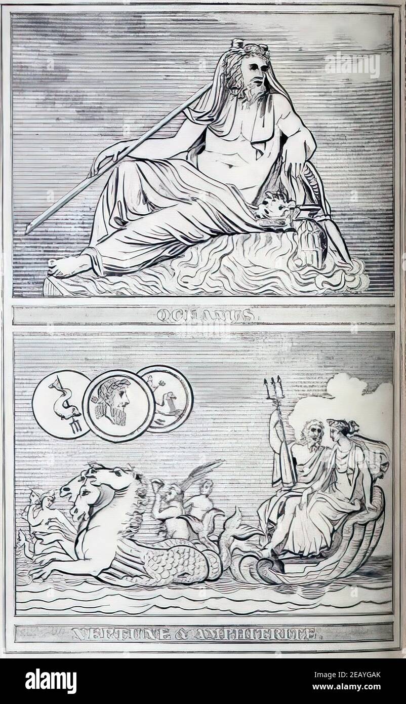 Illustrations de la mythologie grecque: Oceanus et Poséidon avec Amphitrite Banque D'Images