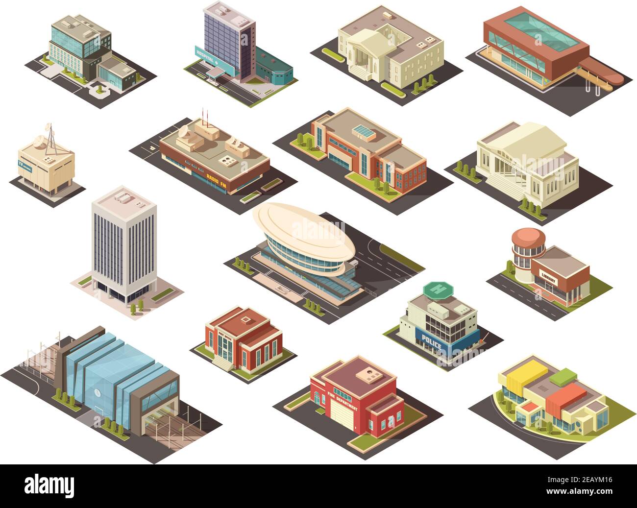 Ensemble isométrique de bâtiments gouvernementaux avec symboles des institutions d'État vecteur isolé illustration Illustration de Vecteur