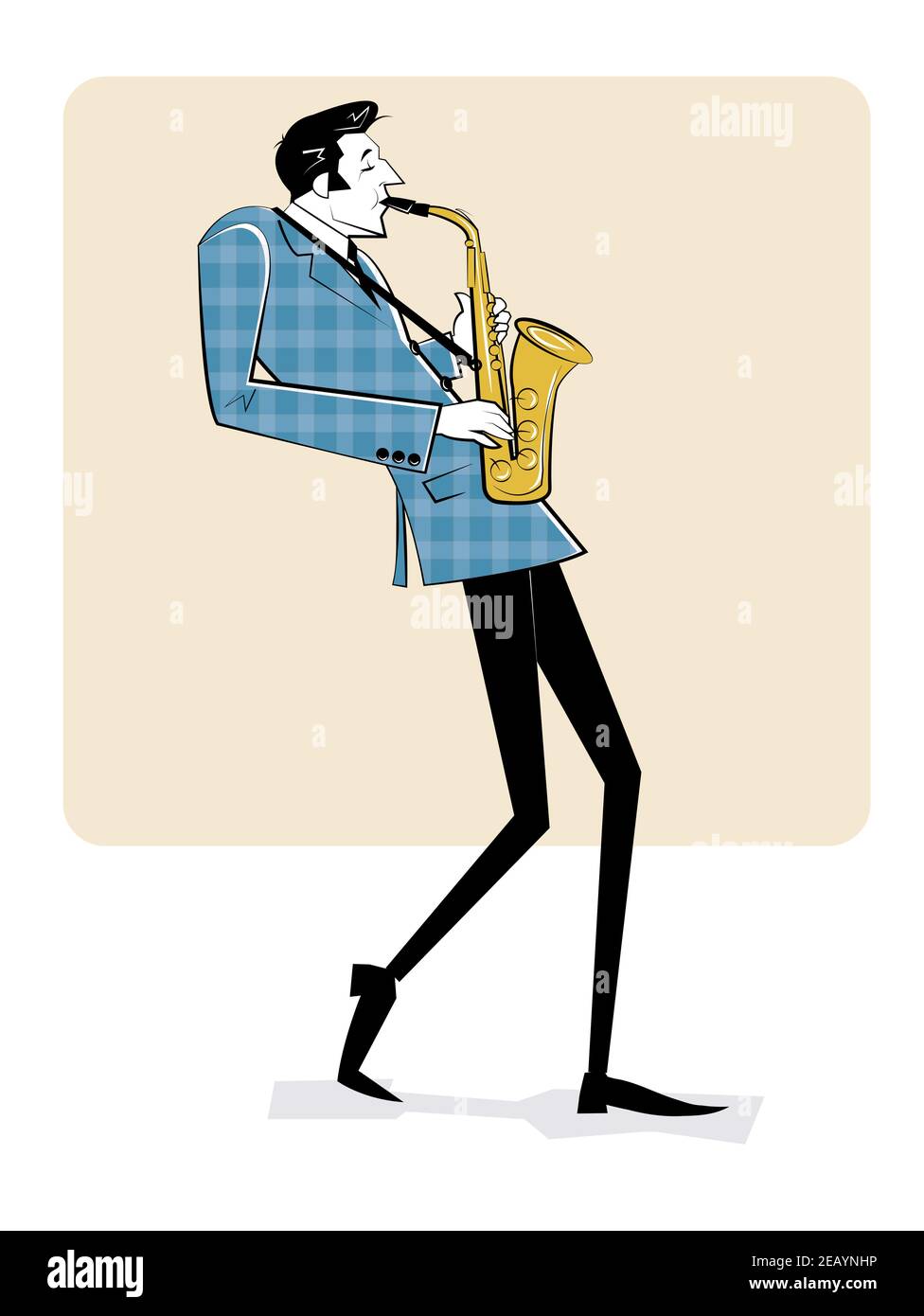 Concept pour affiche jazz. Homme jouant au saxophone. Illustration du style d'esquisse. Illustration de Vecteur