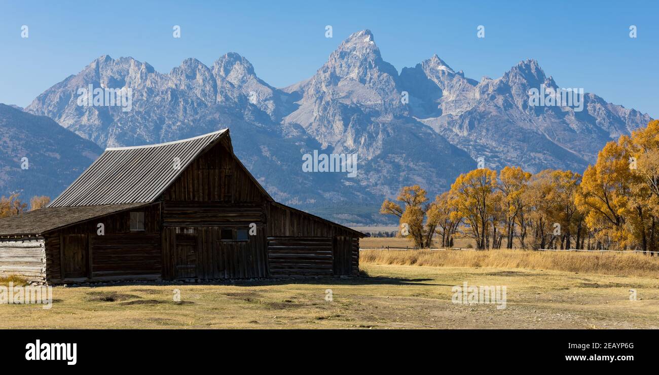 Moose, Wyoming États-Unis - 10 octobre 2020 : Barn Thomas A. Molton près de Mormon Row sur le chemin Antelope Flats à Moose, Wyoming. Les montagnes du Grand Teton. Banque D'Images