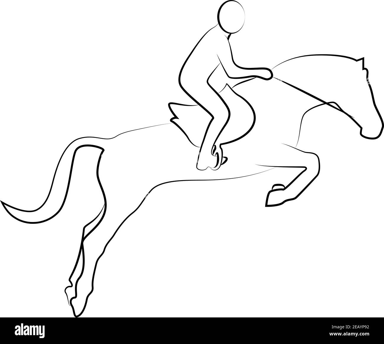 Montrer l'icône de saut d'un ensemble - noir et blanc vector contour de cheval et de jockey. SPE 10 Illustration de Vecteur
