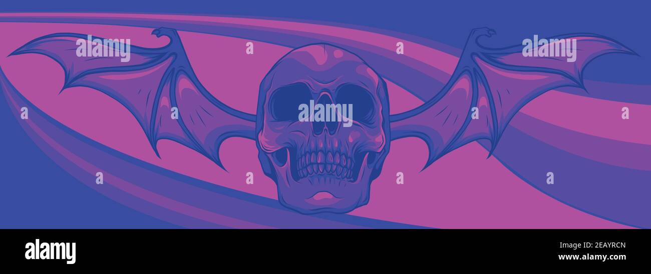 crâne avec ailes de chauve-souris sur fond vectoriel coloré Illustration de Vecteur