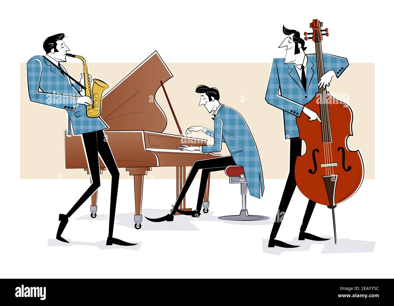 Illustration vectorielle d'un groupe Jazz avec double-basse, saxophon et piano Illustration de Vecteur