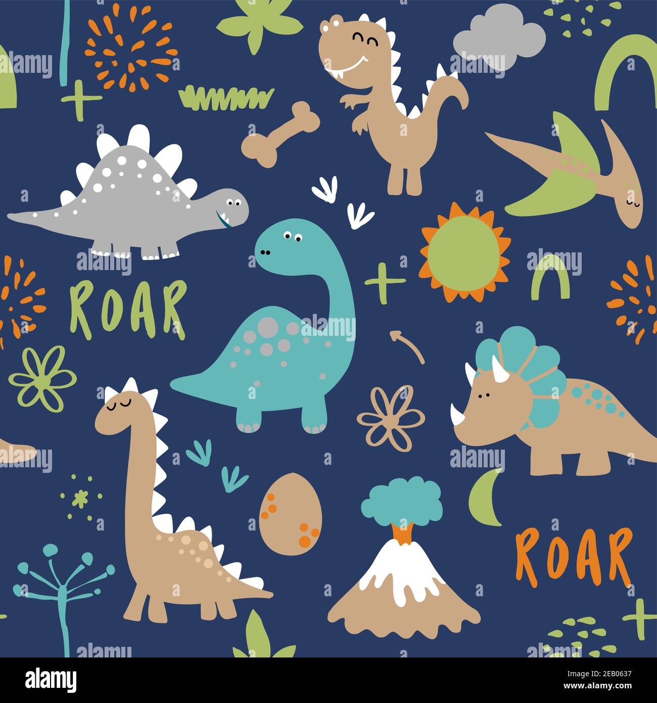 Amis Dino. Dessins animés amusants dinosaures, os, et oeufs. Mignon t rex, personnages. Ensemble de dessin de caniche pour enfants. Bon pour les textiles, la pépinière, wa Illustration de Vecteur