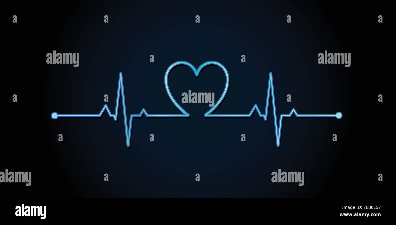 Illustration du vecteur fluo du battement cardiaque. Illustration de l'impulsion de cœur au néon bleu. Illustration de Vecteur