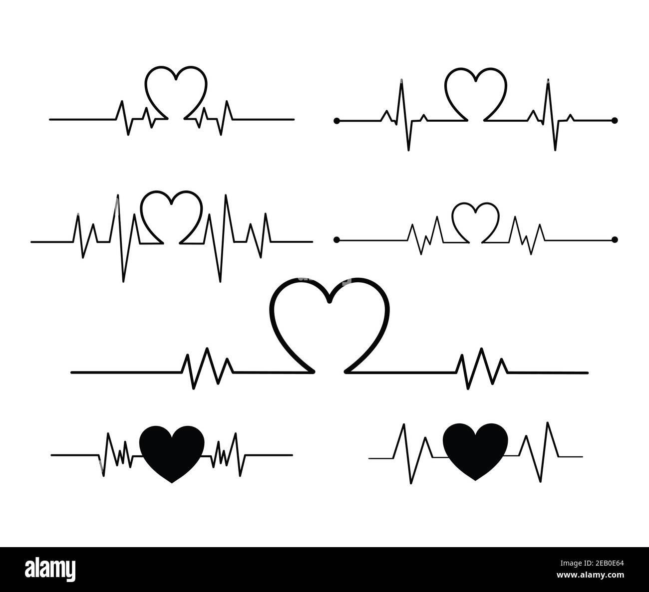 Jeu de battements de cœur isolé sur fond blanc. Illustration du vecteur d'icône en forme de cœur. Illustration de Vecteur