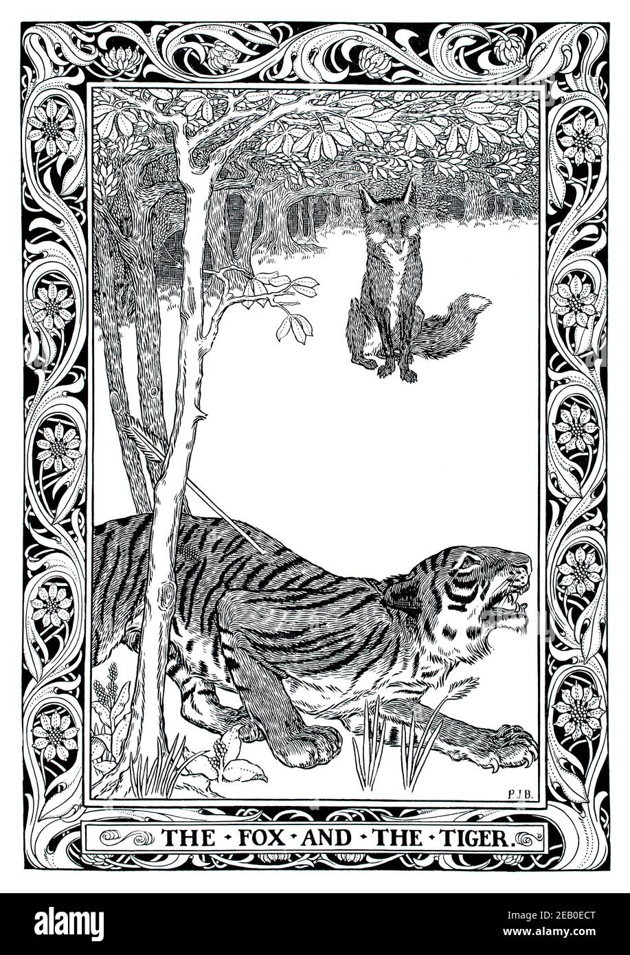 Aesops fables, The Fox and the Tiger, illustration par Percy James Billinghurst en 1898 le Studio an Illustrated Magazine of Fine and Applied Art Banque D'Images