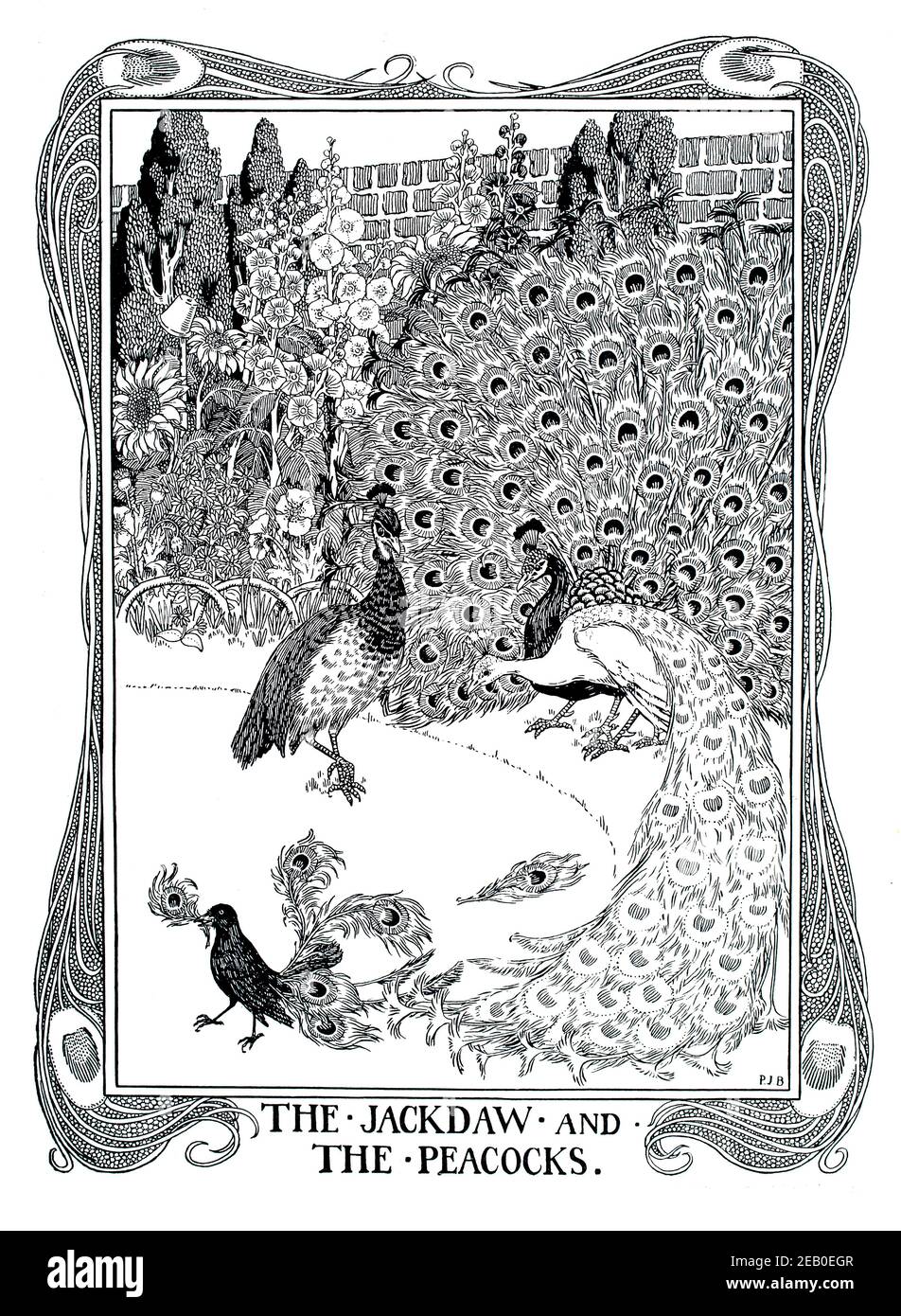 Le Jackdaw et les paons, l'illustration des Fables d'Aesop par Percy James Billinghurst en 1898 le Studio un magazine illustré de fin et appliqué UN Banque D'Images