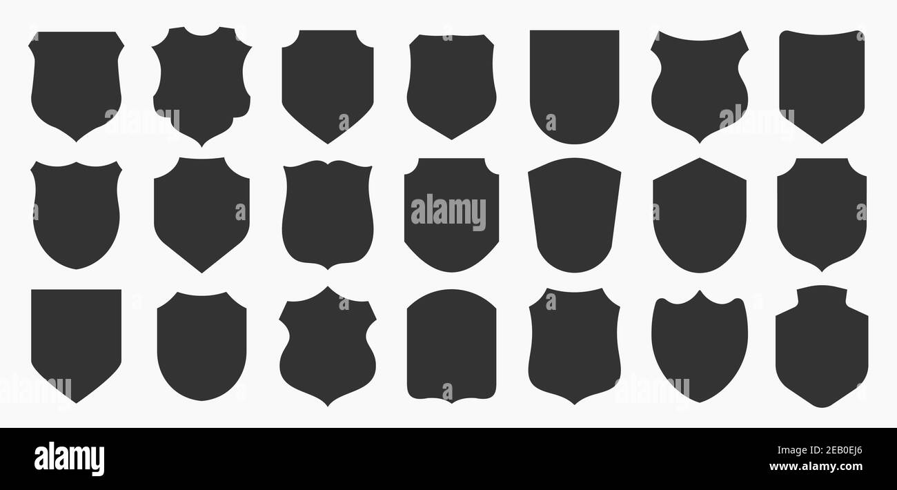 Collection Big Shields. Silhouette de bouclier noire, étiquette noire. Jeu de boucliers vintage ou rétro. Illustration de Vecteur