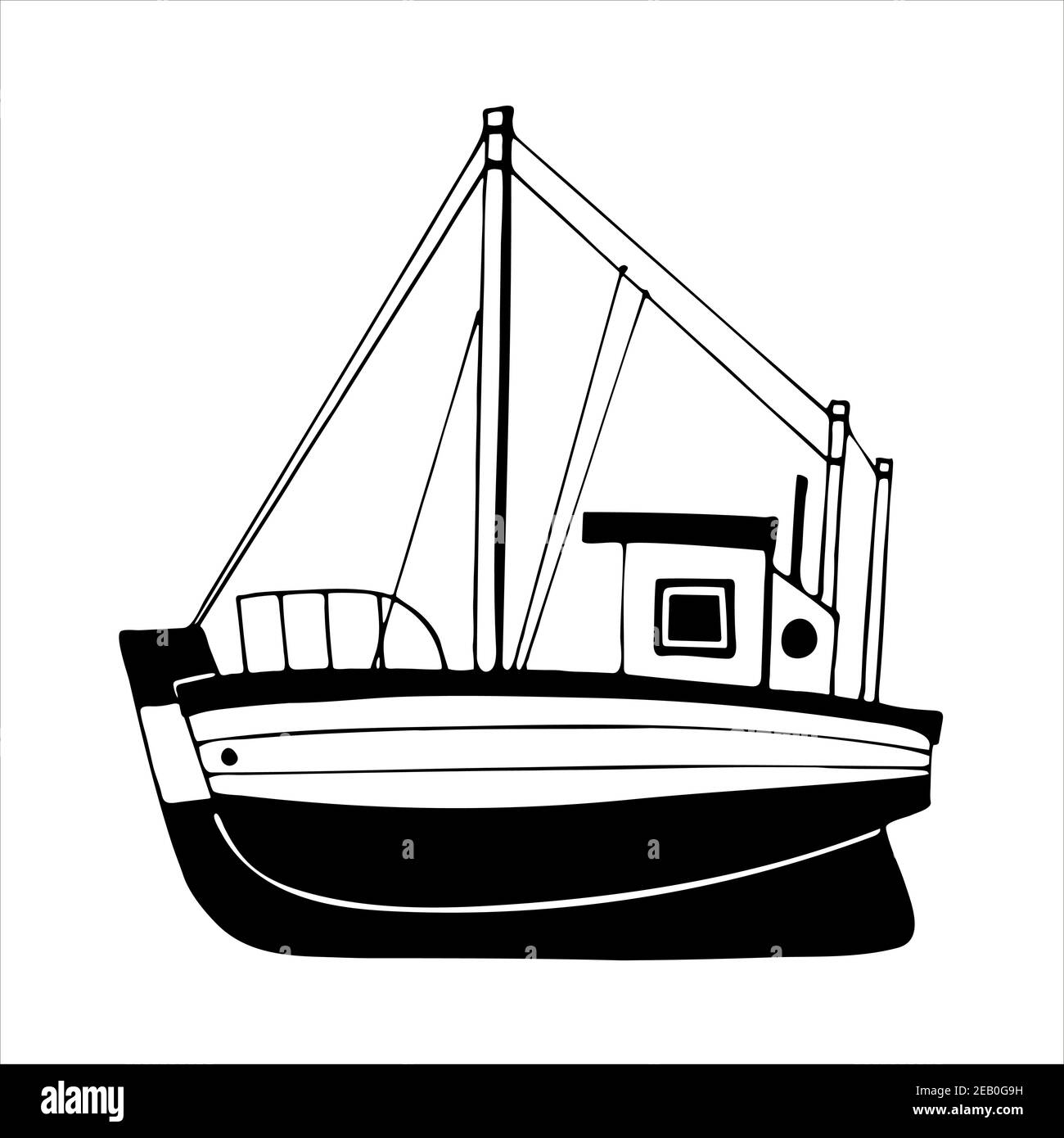Bateau de pêche, illustration vectorielle dessinée à la main Illustration de Vecteur