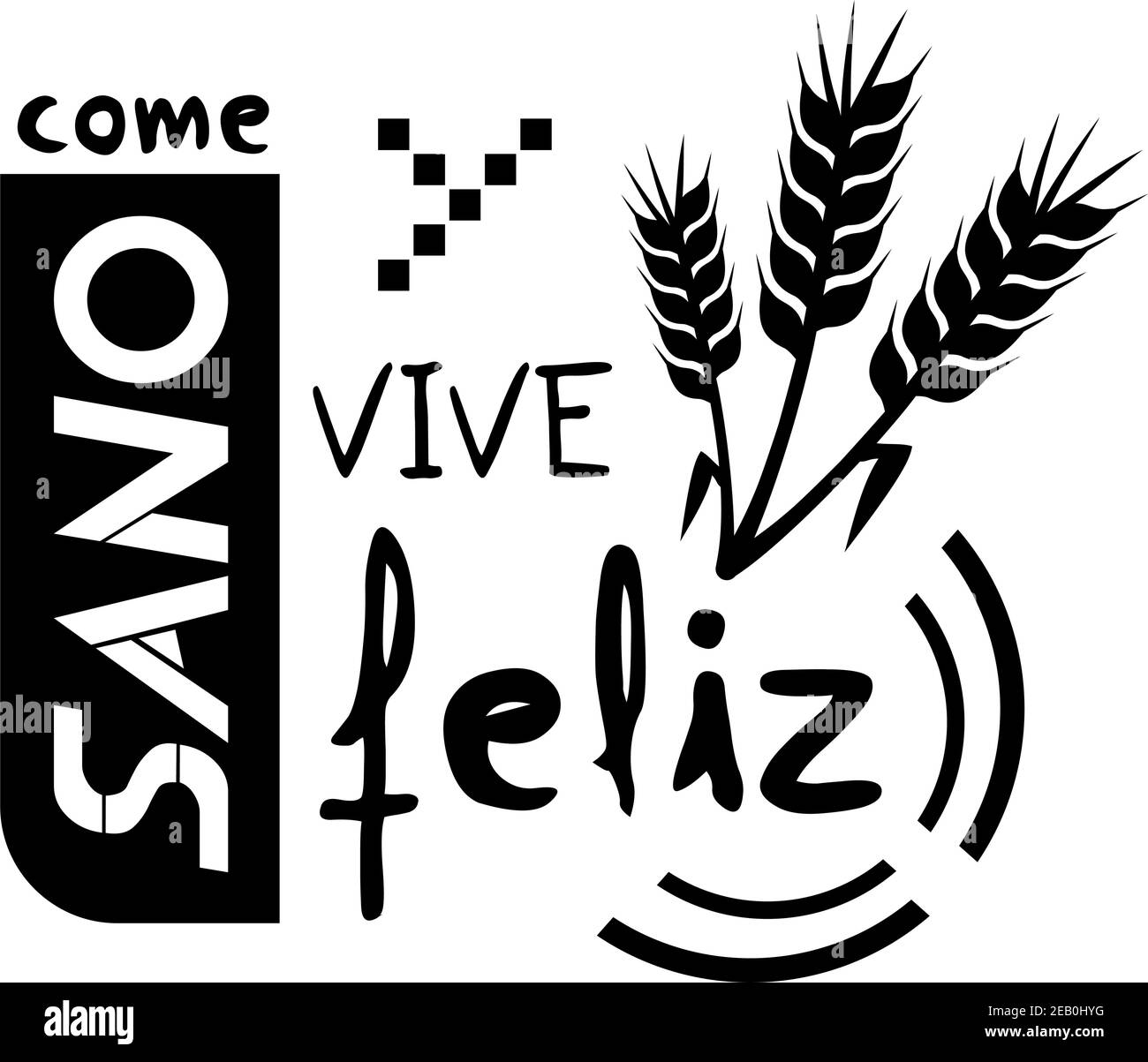 manger sain et vivre heureux message en langue espagnole Illustration de Vecteur