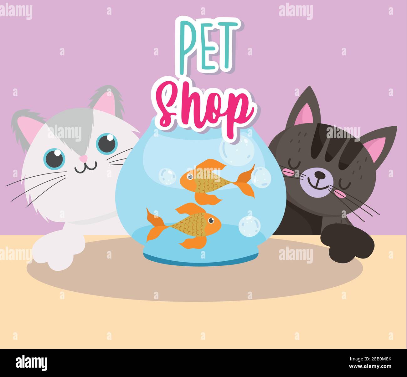 animaux de compagnie chats avec poisson dans bol en verre dessin animé vecteur illustration Illustration de Vecteur