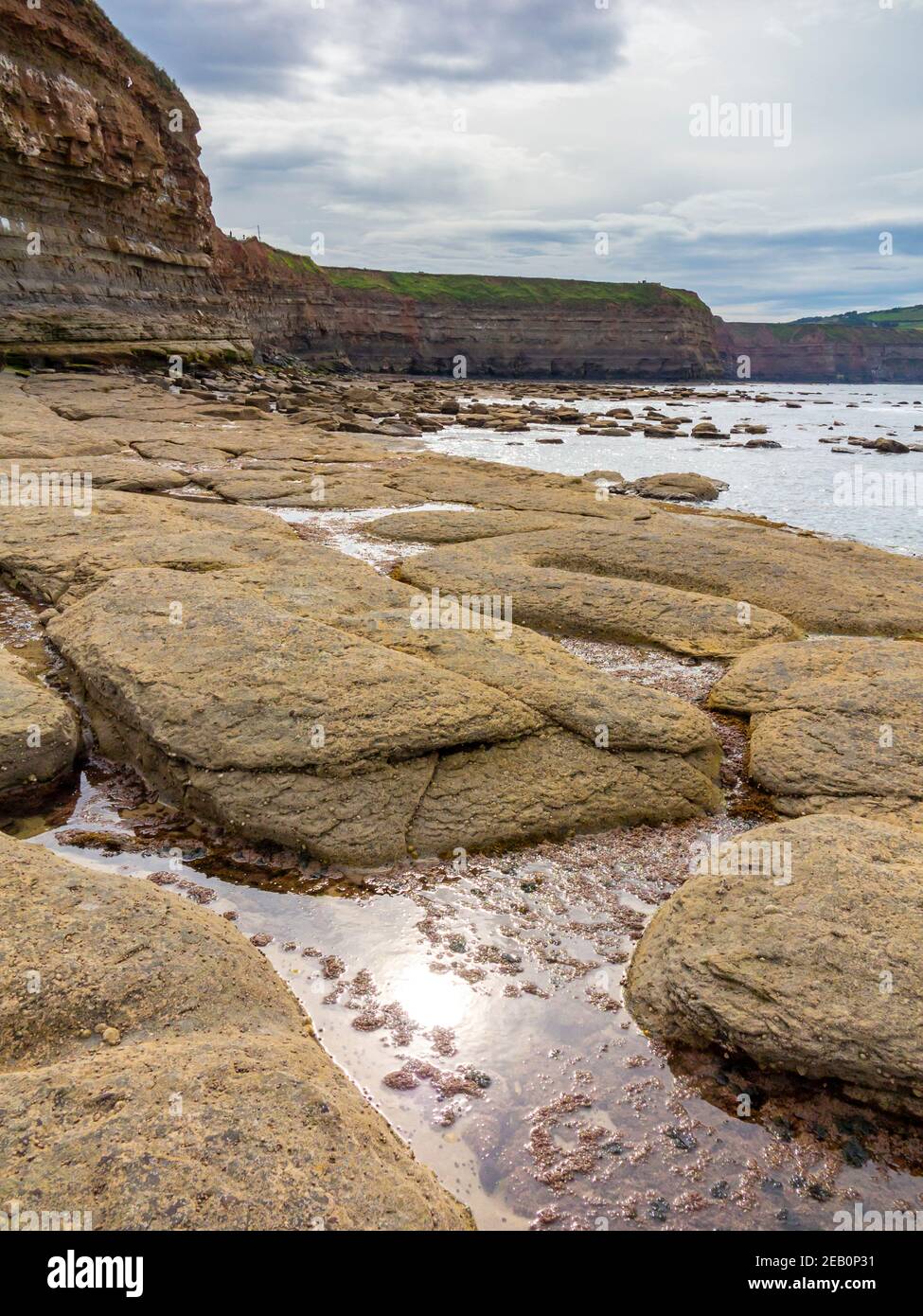 Rock piscines sur la plage à Staithes un village La côte nord du Yorkshire dans le nord-est de l'Angleterre au Royaume-Uni Banque D'Images