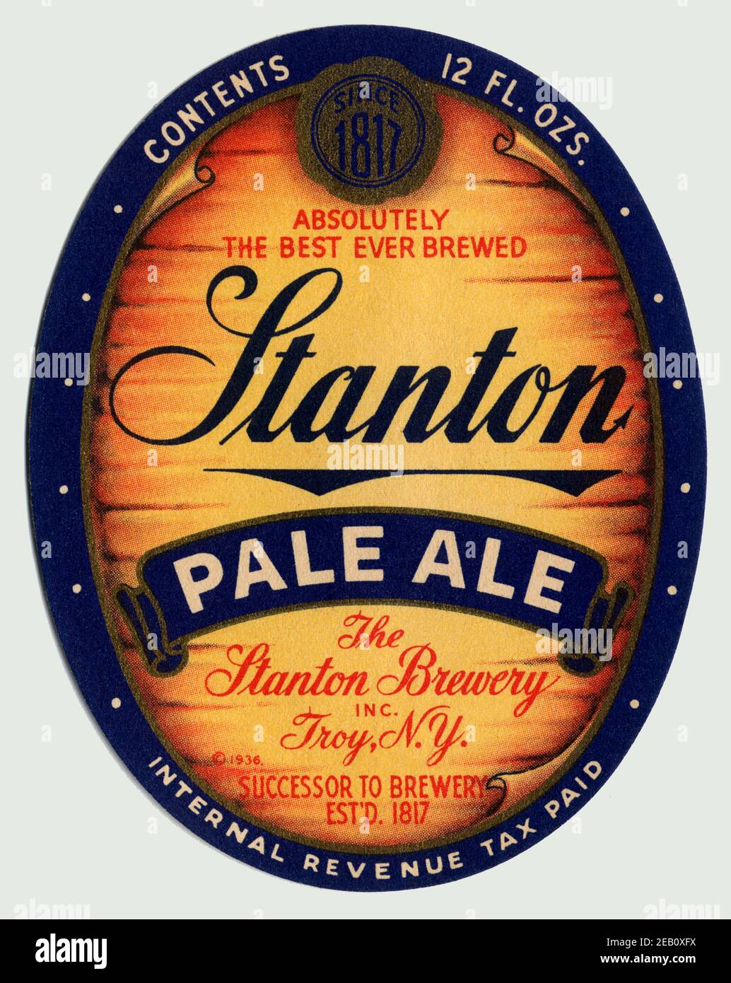 Bière Stanton Pale Ale 1934 Banque D'Images