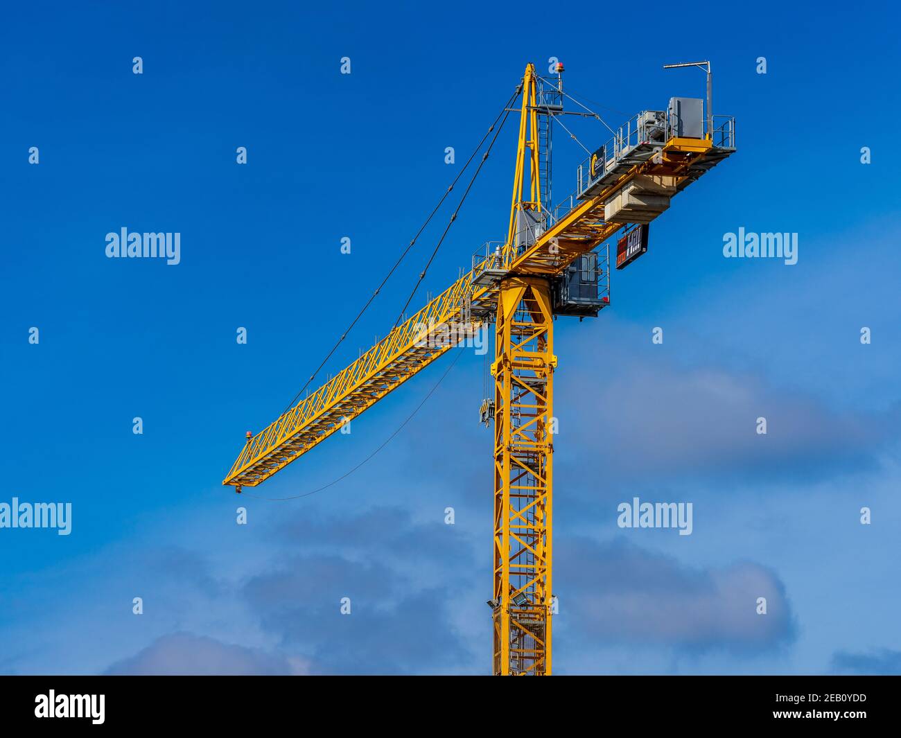 Yellow Crane - Yellow Tower Crane at a Hill Development Cambridge de Falcon Tower Crane Services. Falcon est le plus grand fournisseur de grues à tour du Royaume-Uni. Banque D'Images