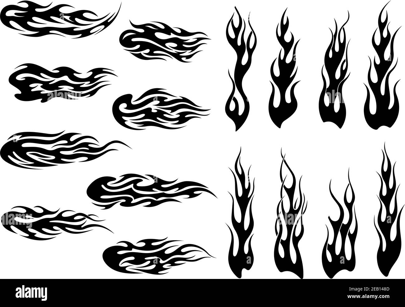 Flammes noires de style tribal avec de longs tourbillons pour tatouage et décoration de véhicule Illustration de Vecteur