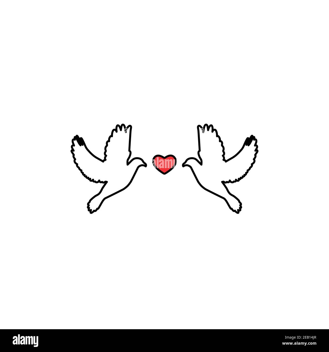 Deux contours sont dotés d'un cœur rouge sur fond blanc. Illustration vectorielle Saint Valentin. Carte de vœux romantique. Symbole d'amour. Illustration de Vecteur