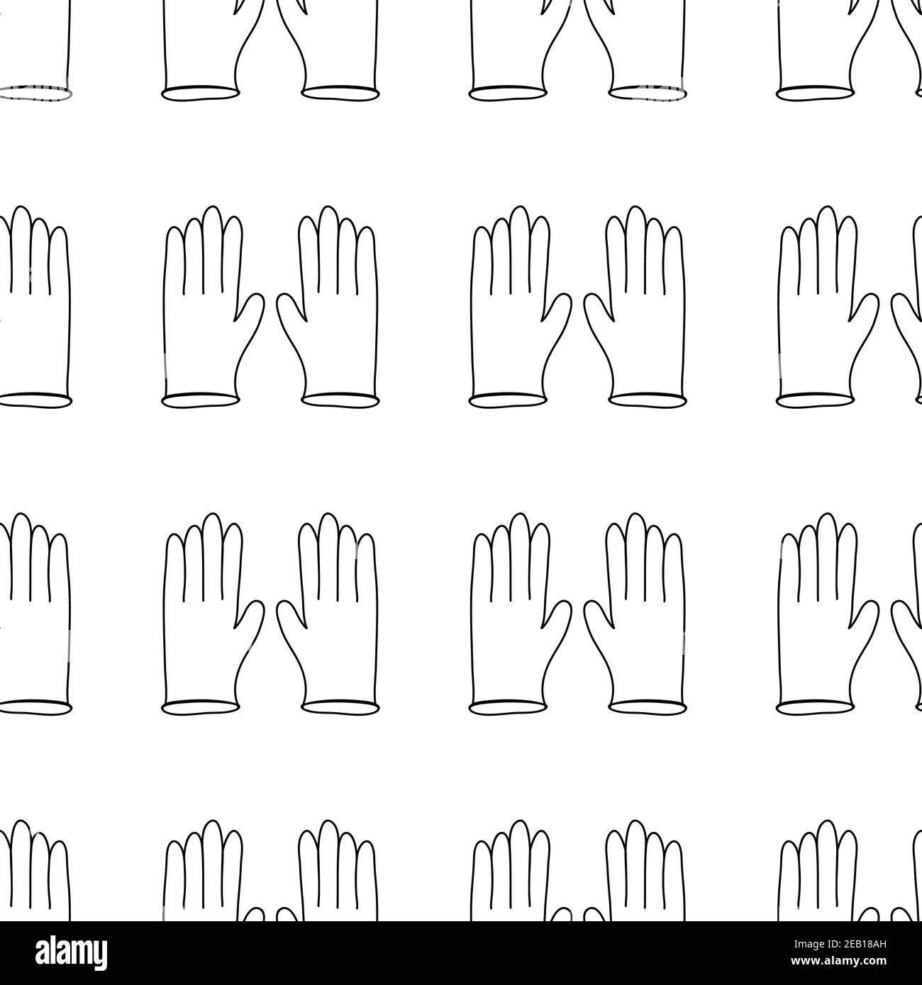 Motif sans couture en gants de latex dessinés à la main. Isolé sur un fond blanc. Illustration de Vecteur