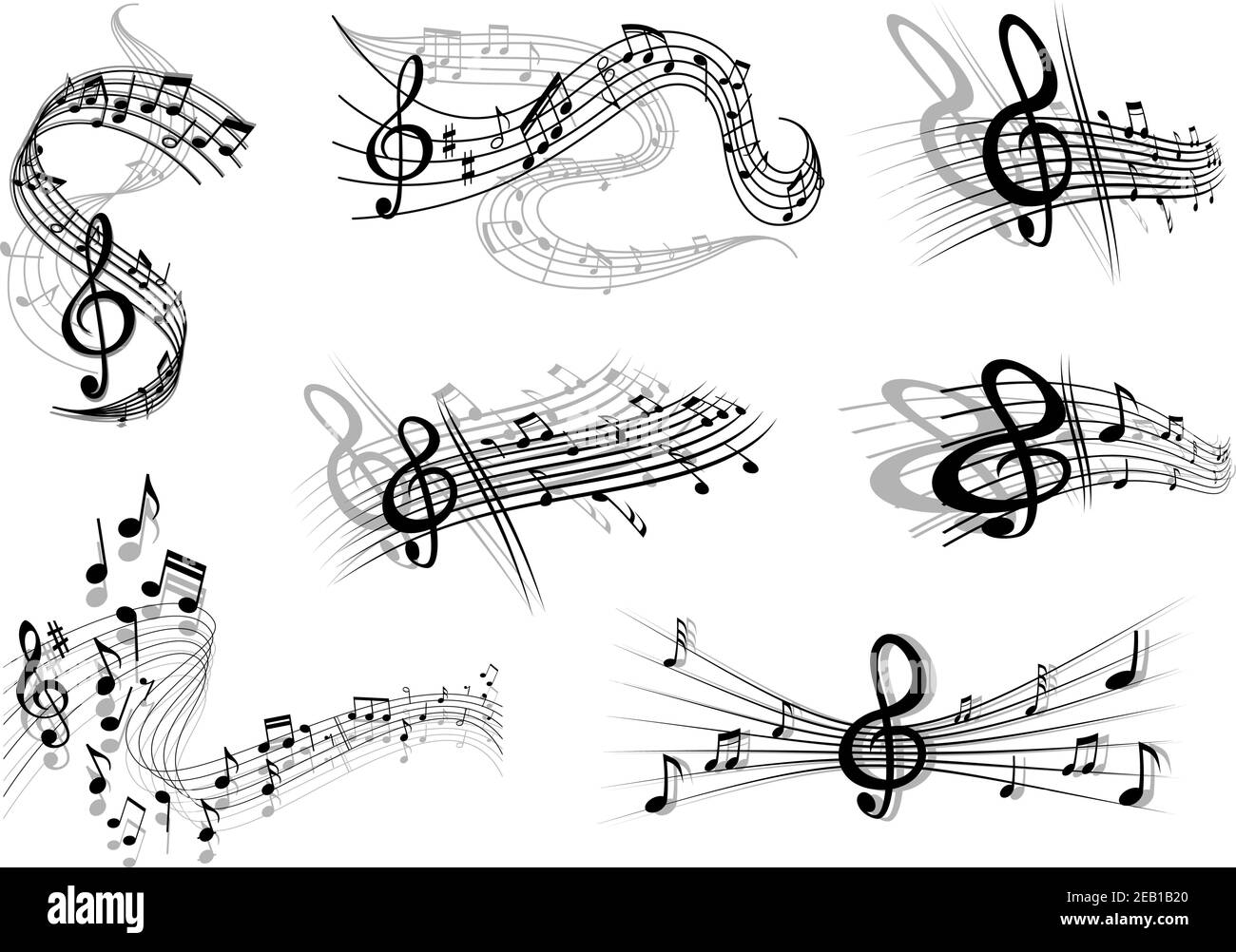 Des vagues musicales avec des notes de musique et une fente sur le tourbillon rave Illustration de Vecteur