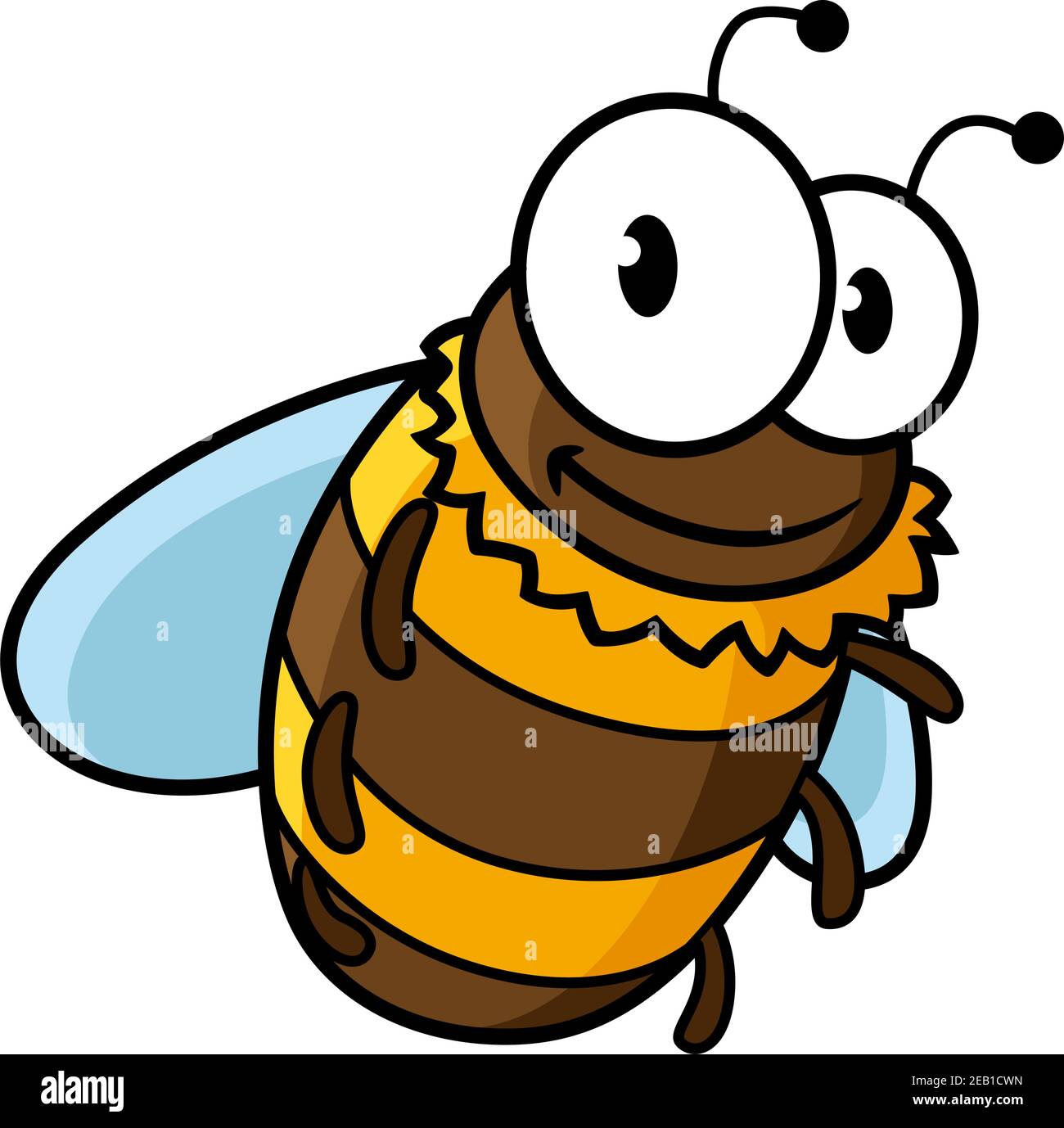 Bonne bande dessinée bourdon abeille ou miel abeille avec un corps rayé et grands yeux Illustration de Vecteur